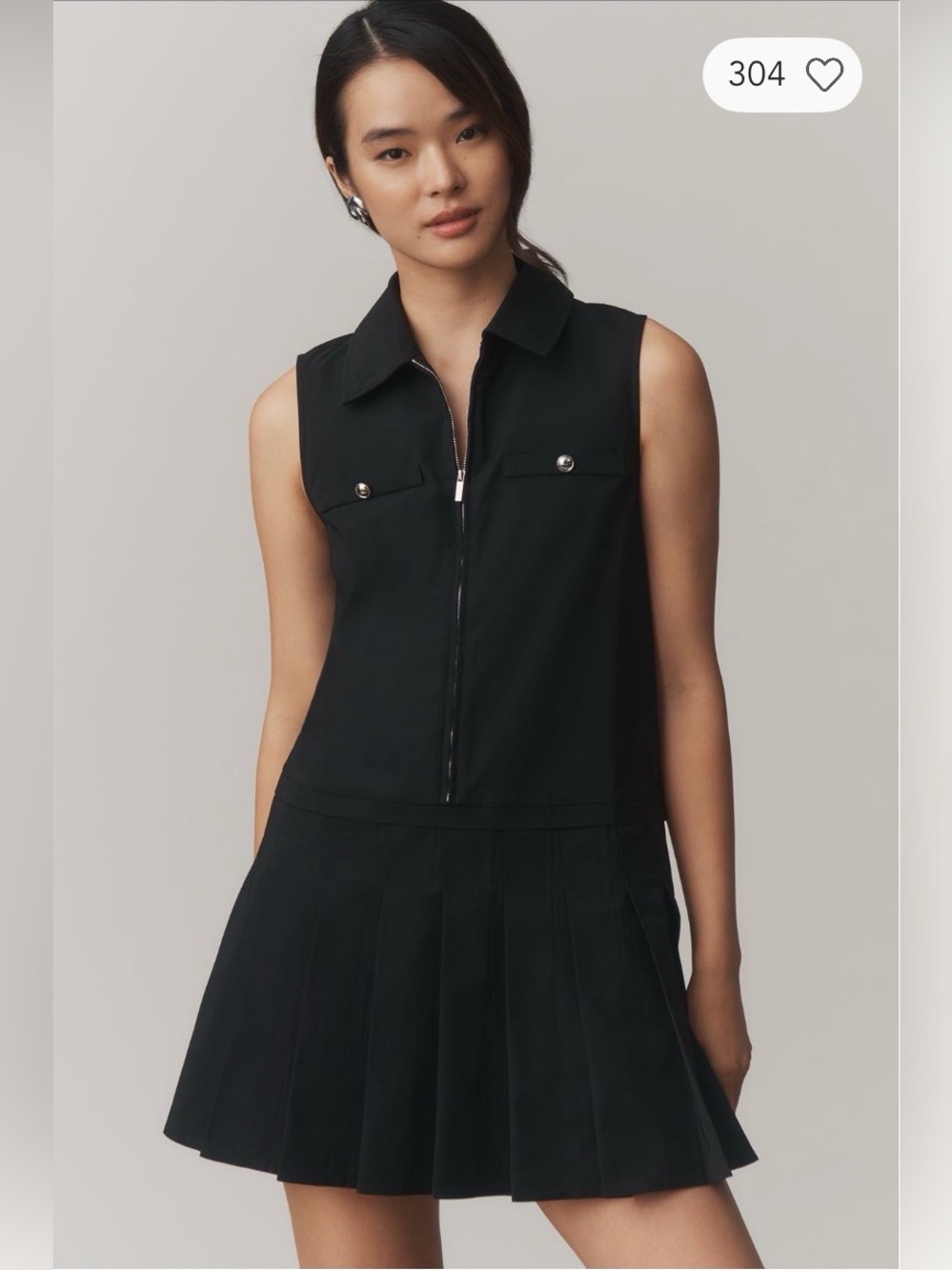 Endless Rose Black Collared Zip-Front SLEEVELESS MINI pleated DRESS Sz M 
Chic